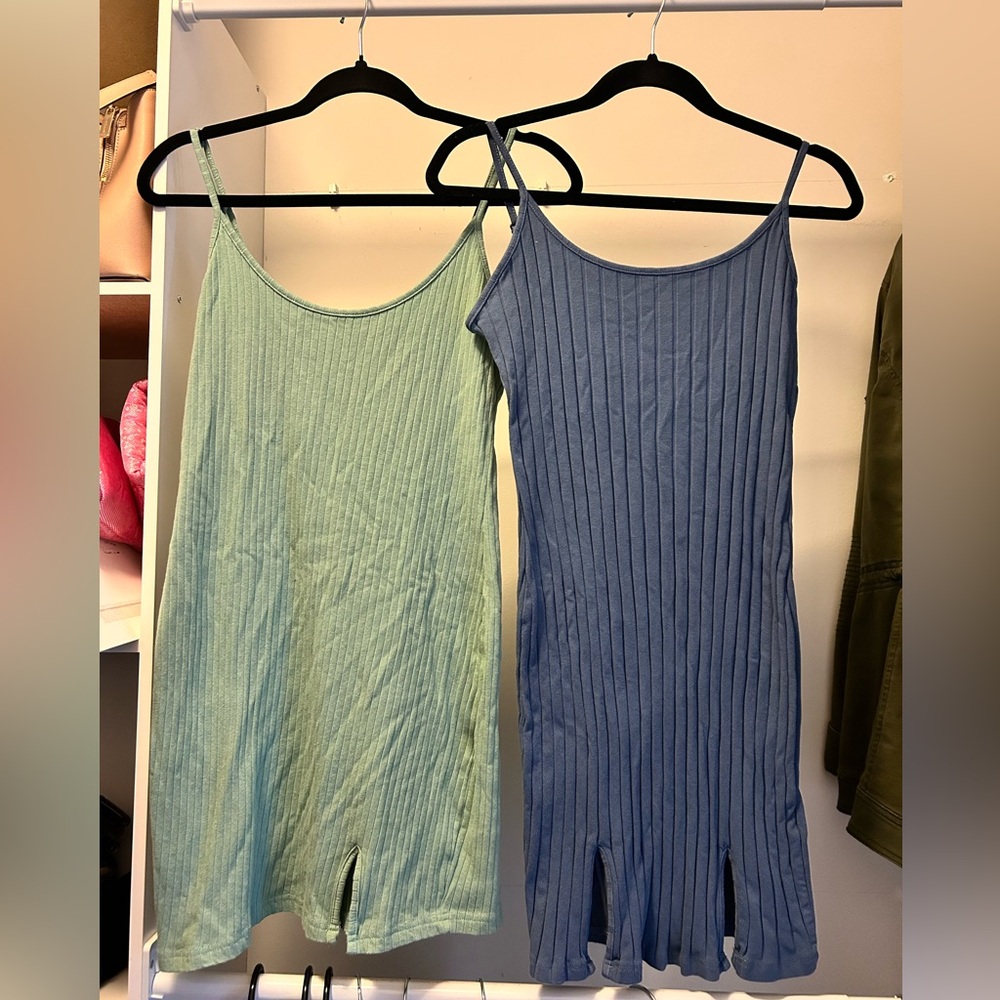 SHEIN SET OF 2 Ribbed Spaghetti Strap Mini Dress in Mint Green and Denim Blue